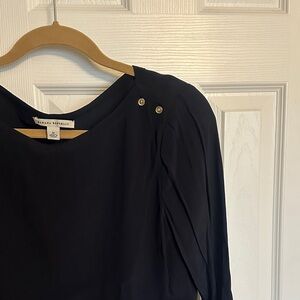 Like new- Navy Blouse with Gold Button-Shoulder Detail